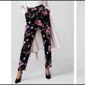High Waisted Floral Tie Waist Ankle Pants